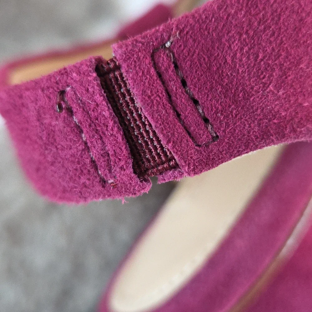ANTONIO MELANI Magenta Suede Block Heel Sandals